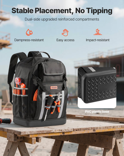 Tool Backpack, 56 Pockets, Heavy-duty Tools Storage Organizer Bags with Molded Base, Electrician Jobsite Backpack for Construction Jobsite, Electrician, Industrial, Repairman, and HVAC Techs