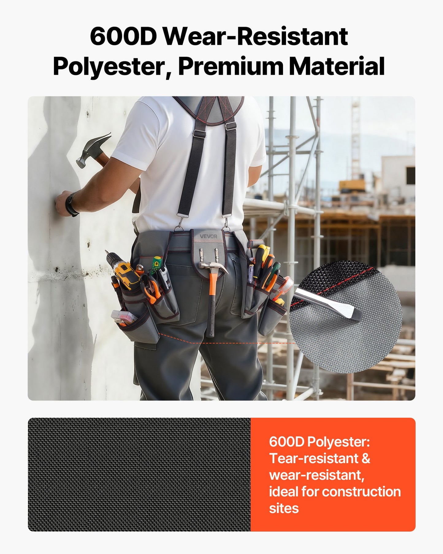 Tool Belt, 22 Pockets Tool Pouch with Suspenders for Men, Heavy Duty Adjustable Utility Belt Bag Suspenders for Electrician, Carpenter, Construction, Work Apron Organizer Waist Adjust 32 to 68in