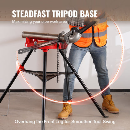 460-6 Tripod Pipe Chain Vise 1/8\"-6\" Capacity,Pipe Stand Portable Foldable Steel Legs,Pipe Jack Stands with Tool Tray, Tripod Stand Chain Vise Ideal for a Variety of Pipe Materials