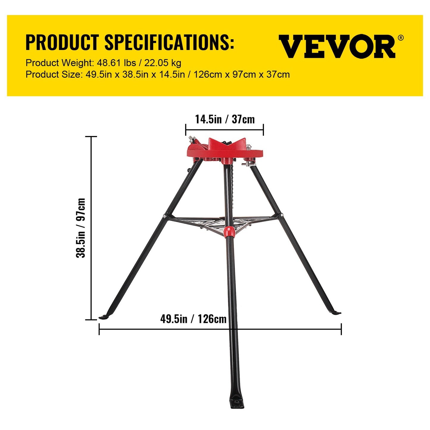 Chain Vise with Tripod Stand | 1/8"-6" Pipe Capacity | 1323 lbs Load Capacity | Portable Stand with Folding Legs and Tool Tray | Ideal for Plumbing and Pipe Work