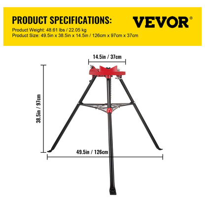 Chain Vise with Tripod Stand | 1/8"-6" Pipe Capacity | 1323 lbs Load Capacity | Portable Stand with Folding Legs and Tool Tray | Ideal for Plumbing and Pipe Work