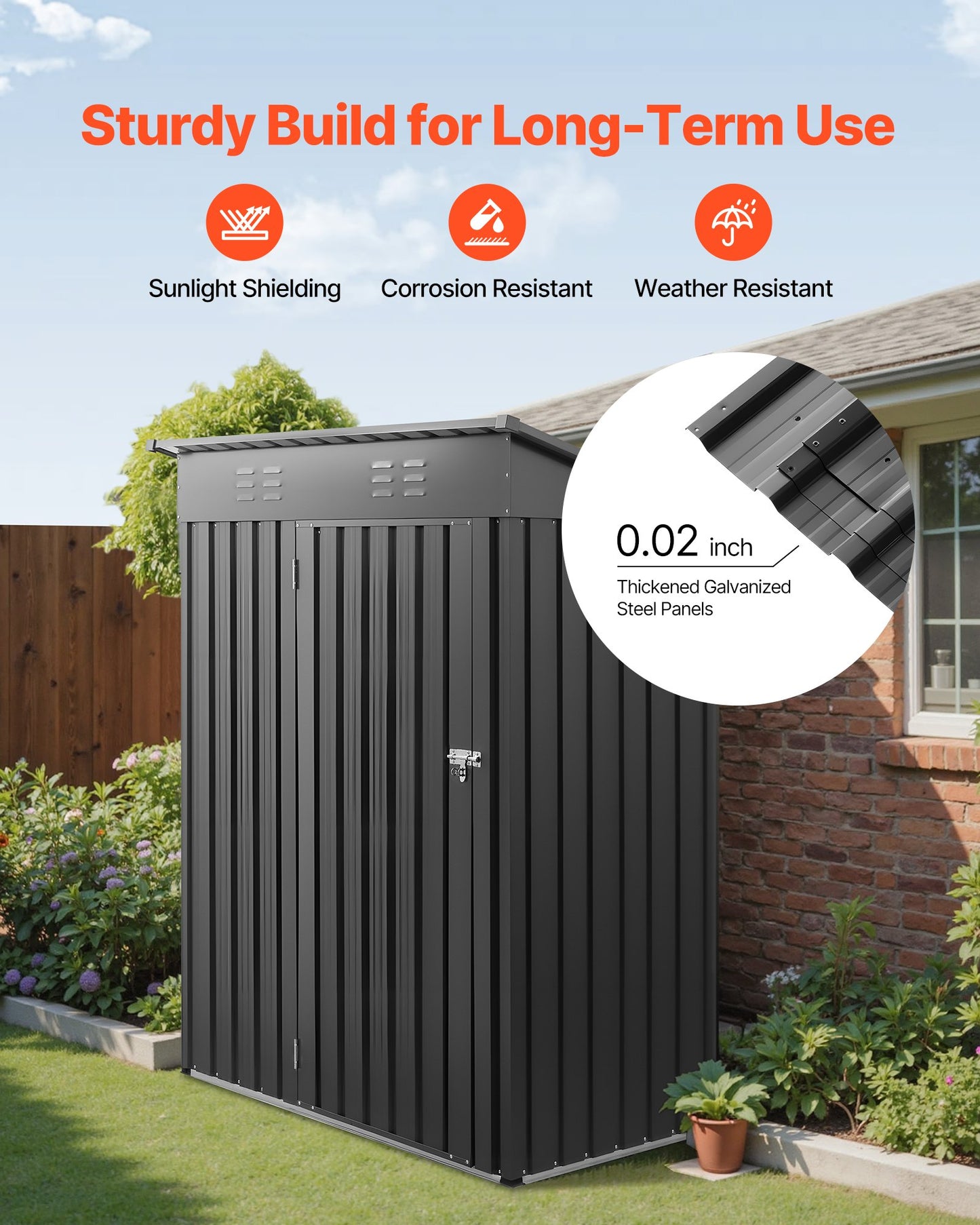 5 x 3 FT Metal Garden Shed, Storage Building with Lockable Door & 2 Louver Vents, Sloped Roof Metal Outdoor Storage Shed, Tool Sheds Outdoor Storage for Backyard, Garden, Patio, Bike, Gray