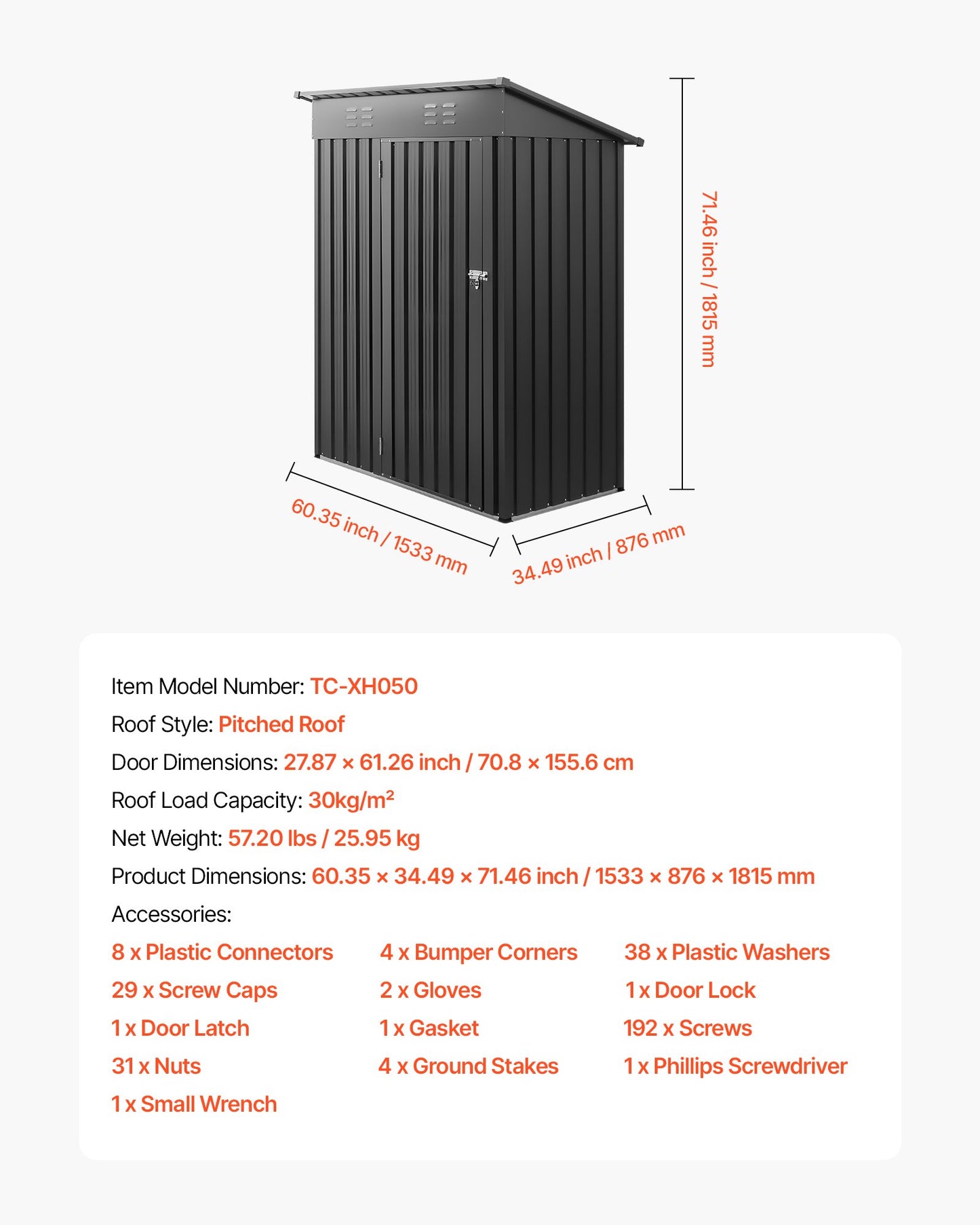 5 x 3 FT Metal Garden Shed, Storage Building with Lockable Door & 2 Louver Vents, Sloped Roof Metal Outdoor Storage Shed, Tool Sheds Outdoor Storage for Backyard, Garden, Patio, Bike, Gray