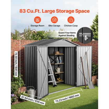 Metal garden shed, 1.8 x 1.2 meters, outdoor storage shed, with 4 ventilation grilles, gray | EU