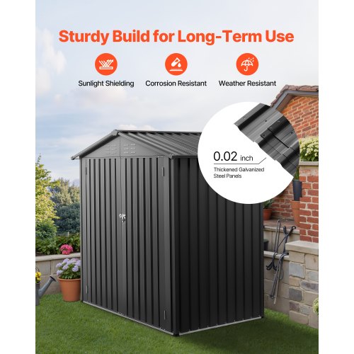 Metal garden shed, 1.8 x 1.2 meters, outdoor storage shed, with 4 ventilation grilles, gray | EU
