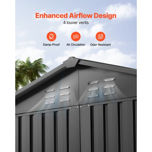 Metal garden shed, 1.8 x 1.2 meters, outdoor storage shed, with 4 ventilation grilles, gray | EU