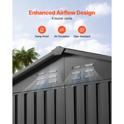 Metal garden shed, 1.8 x 1.2 meters, outdoor storage shed, with 4 ventilation grilles, gray | EU