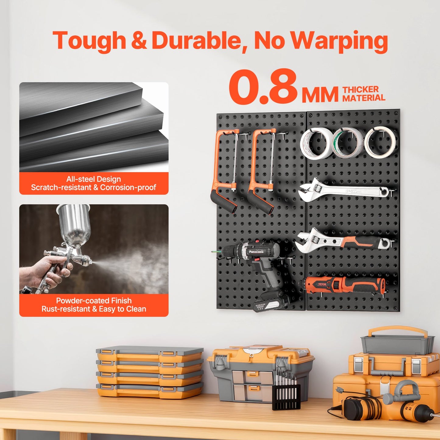 Metal Pegboard Panels 2 Panels 32" x 16" Wall Organizer for Garage Tool