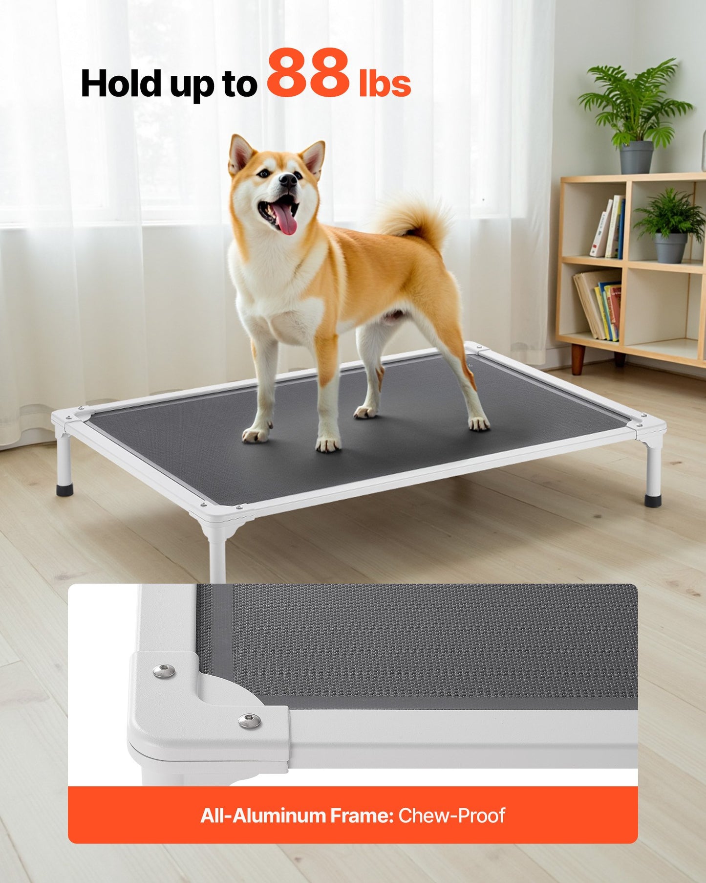 Elevated Dog Bed for Large Dogs, Portable Raised Dog Cot with Aluminum Tube Metal Frame and Breathable Textilene Mesh, Indoor & Outdoor Pet Cooling Raised Hammock Bed, L, Gray