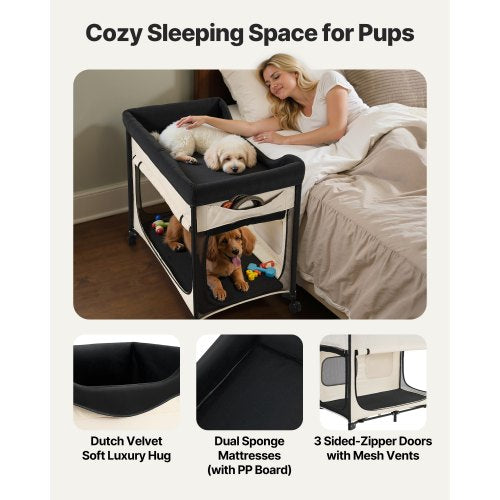 Elevated Lounge Pet Bed Foldable Bunk Bed for Dogs with Wheels and Side Bags XL | EU