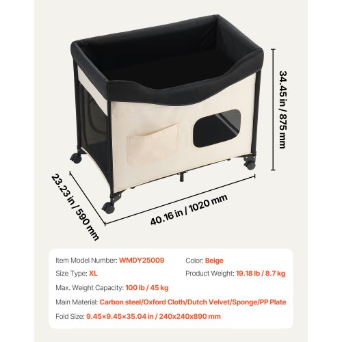 Elevated Lounge Pet Bed Foldable Bunk Bed for Dogs with Wheels and Side Bags XL | EU