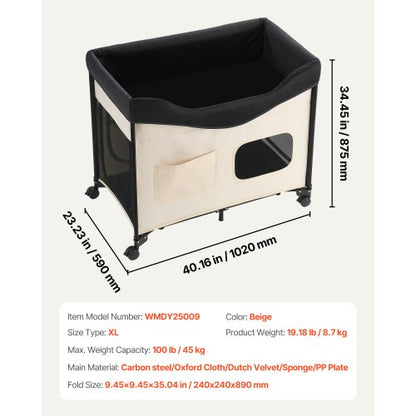 Elevated Lounge Pet Bed Foldable Bunk Bed for Dogs with Wheels and Side Bags XL | EU