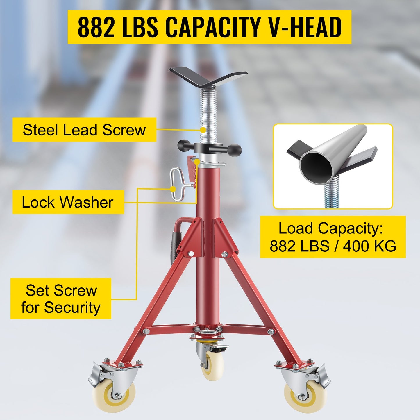 Pipe Stand, Pipe Jack Stand, V Head Pipe Stand Adjustable Height 28-52 Inch, Pipe Jack Stands with Casters 882 LB, Folding Portable Pipe Stands 1/8 to 12 Inch Pipe Supporting, Steel Jack Stand