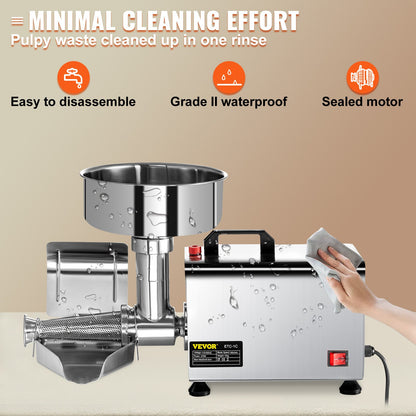 110V Electric Tomato Strainer 370W Commercial Grade Tomato Milling Machine Stainless Steel Tomato Press and Strainer 90-160 Kg/H Pure Copper Motor Food Strainer and Sauce Maker