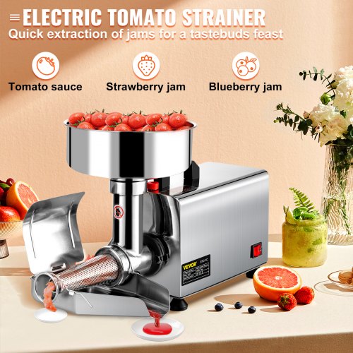 electric tomato strainer 370W stainless steel tomato grinder tomato sauce machine Pure copper motor tomato sauce machine 90-160 KG per hour for food strainer and sauce machine | EU