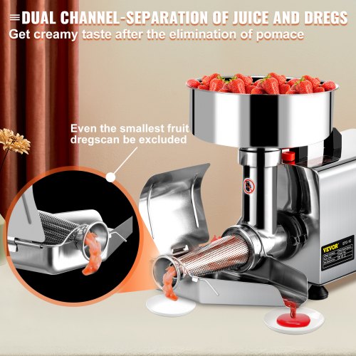 electric tomato strainer 370W stainless steel tomato grinder tomato sauce machine Pure copper motor tomato sauce machine 90-160 KG per hour for food strainer and sauce machine | EU