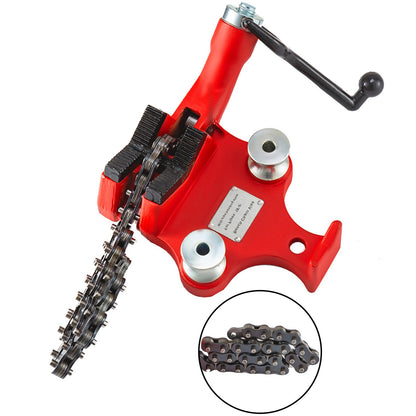 Screw Bench Chain Vise 1/8 to 5-Inch Pipe Capacity, Heavy Duty Bench Chain Pipe Vise with Crank Handle, Neoprene-Coated Jaw, Cast Iron Material Ideal for a Variety of Pipes