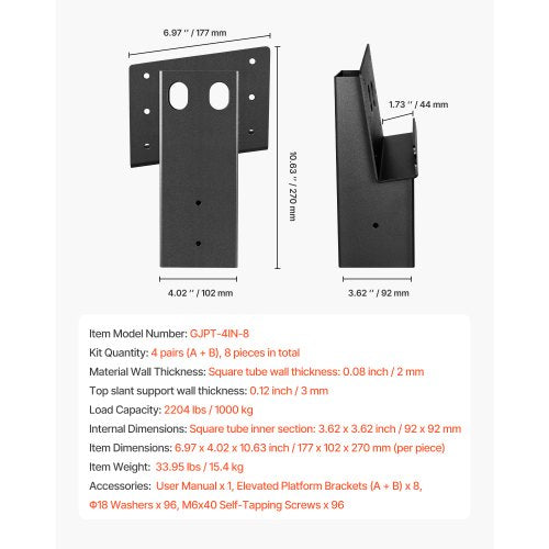 Verbundwinkel-Plattformhalterungen, passend für 88,9 x 88,9 mm Holz, 8 Stück