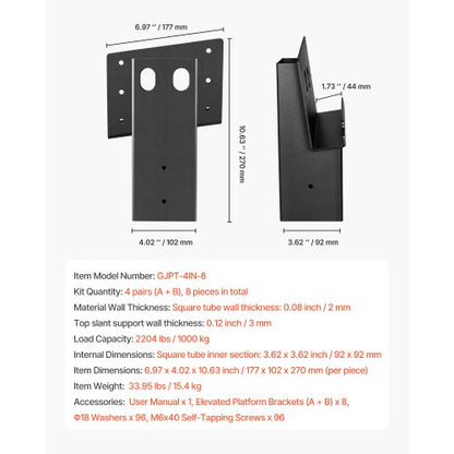 Verbundwinkel-Plattformhalterungen, passend für 88,9 x 88,9 mm Holz, 8 Stück
