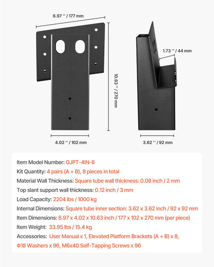 Deer Blind Brackets, Outdoor 3.6x3.6 Platform Bracket, Fit 3.5x3.5 In / 88.9x88.9 mm Lumber, 2204lbs/1000kg Capacity Steel Elevator Brackets for Deer Stand, Hunting Blinds, Shooting Shack, 8 Pcs