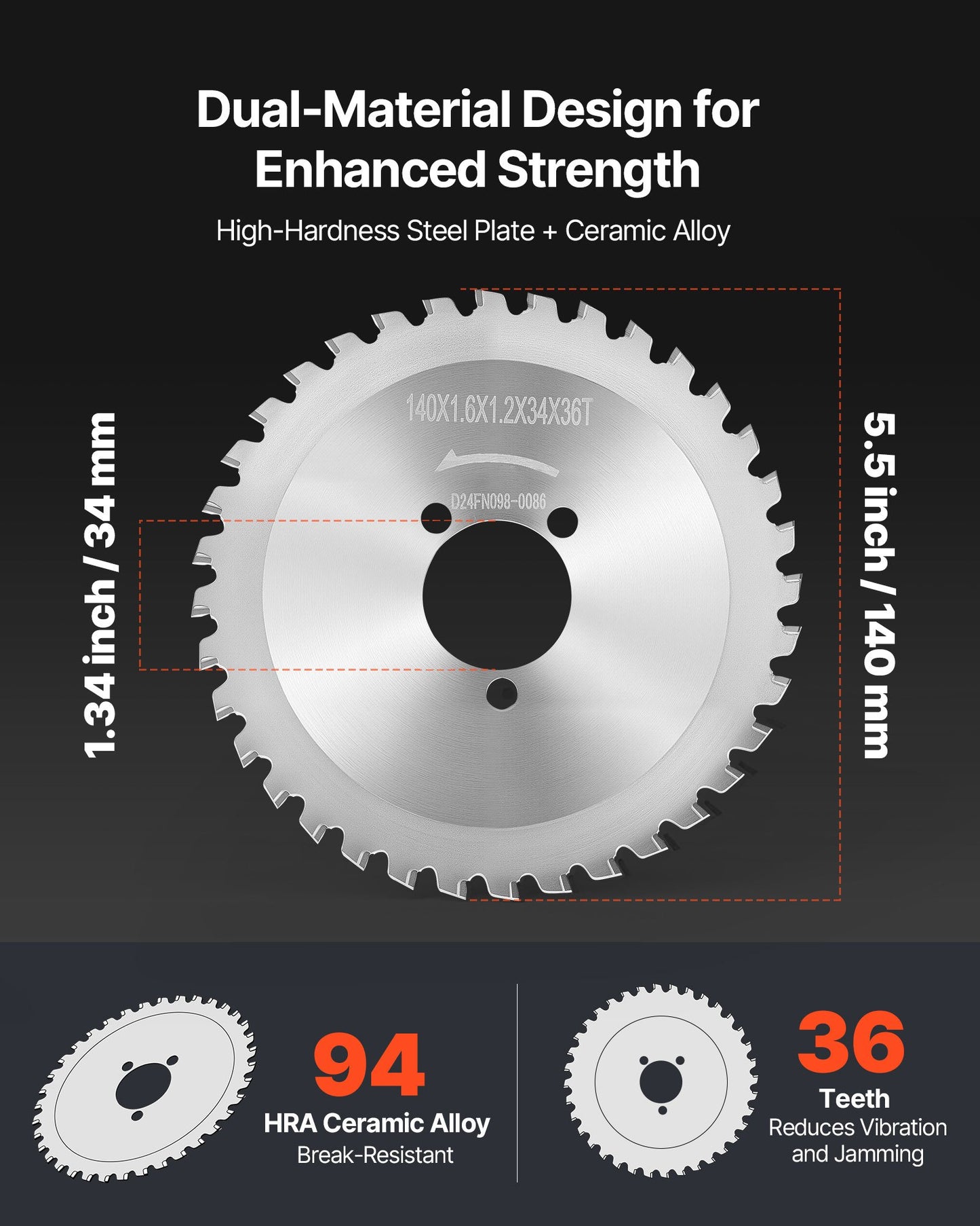 Rebar Cutter Blades Replacement for Electric Rebar Cutting Saw, 36 Teeth High-Hardness Heat-Treated Steel Cermet Tipped Blade , Fast Even for Aluminum,Copper Pipe, Arbor 34 mm/ 1-11/32 in