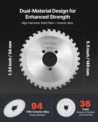 Rebar Cutter Blades Replacement for Electric Rebar Cutting Saw, 36 Teeth High-Hardness Heat-Treated Steel Cermet Tipped Blade , Fast Even for Aluminum,Copper Pipe, Arbor 34 mm/ 1-11/32 in