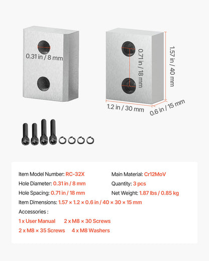 Rebar Cutter Blades, 6 Pcs Replacement Jaw Blades for 1-1/4 Inch 32mm #10 Electric Rebar Cutter, Double-sided, CR12MOV High-Hardness Steel, Fast Efficient with Screws and Spring Washer