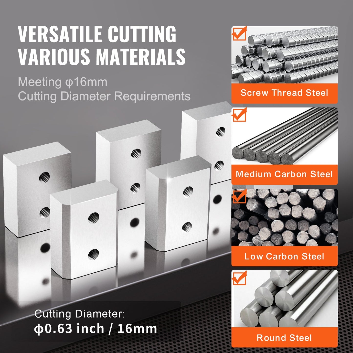 Electric Rebar Cutter Blade, 6 PCS 16mm(5/8 Inch) Cutting Diameter, HRC58-60 Hard Hydraulic Rebar Blade Replacement Jaw Blades with 12 Hexagon Screw and 12 Spring Washer, for Model RC-16