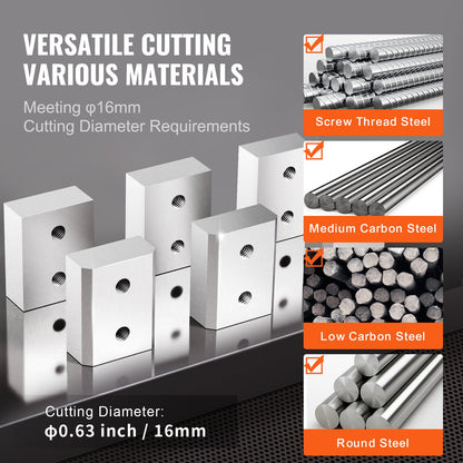 Electric Rebar Cutter Blade, 6 PCS 16mm(5/8 Inch) Cutting Diameter, HRC58-60 Hard Hydraulic Rebar Blade Replacement Jaw Blades with 12 Hexagon Screw and 12 Spring Washer, for Model RC-16