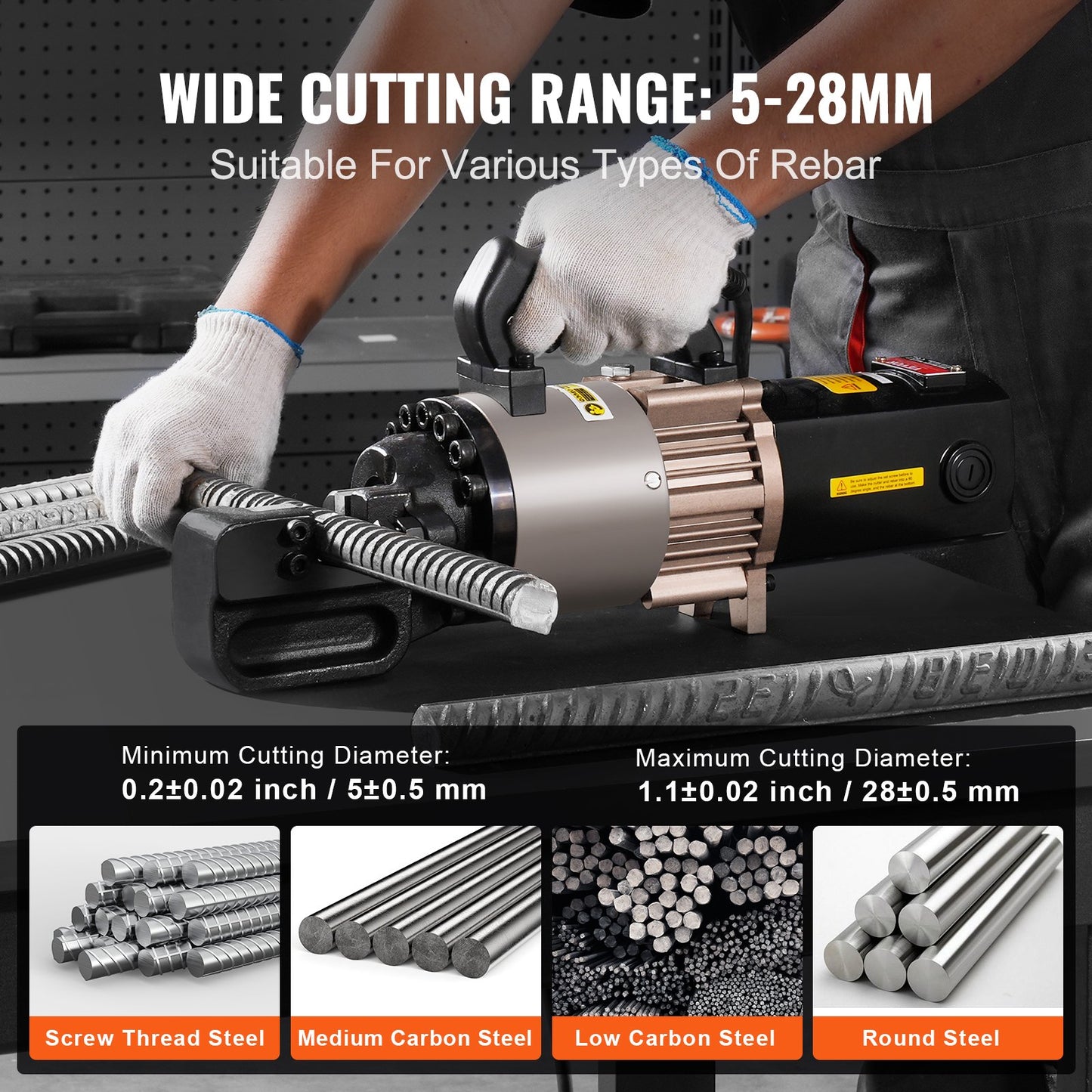 2000W elektrisk hydraulisk armeringsskär som skär upp till 1,1 tum 5-28 mm