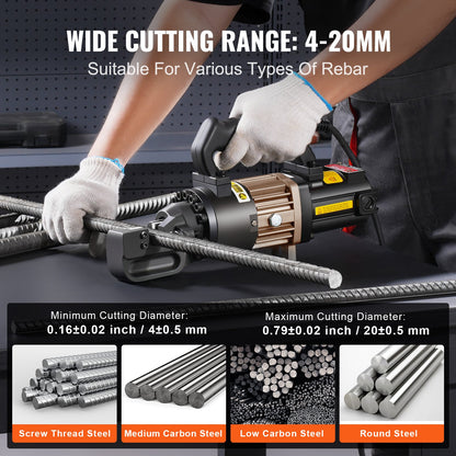 Electric Hydraulic Rebar Cutter, 1000W Portable Rebar Cutter, Cutting up to 3/4 Inch #6 4-20mm Rebar within 2.5 Seconds, High Power Steel Rebar Cutter with Oil Can Rich Accessories,Black RC-20