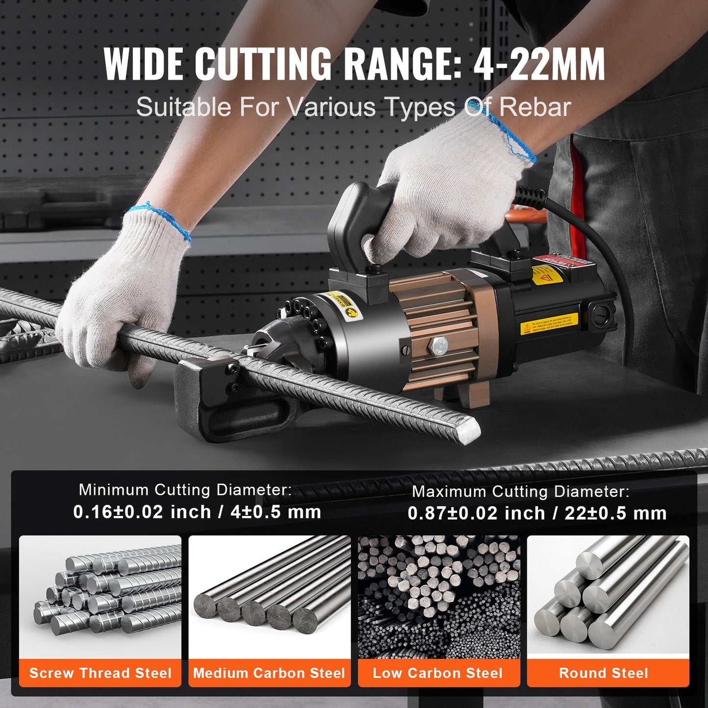 Electric Hydraulic Rebar Cutter, 1500W Portable Rebar Cutter, Cutting up to 7/8 Inch #7 4-22mm Rebar within 2.5 Seconds, High Power Steel Rebar Cutter with Oil Can Rich Accessories,Black RC-22