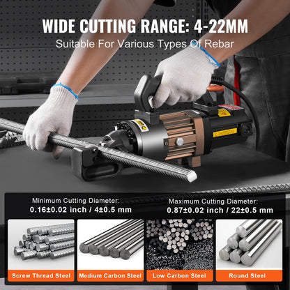 Electric Hydraulic Rebar Cutter, 1500W Portable Rebar Cutter, Cutting up to 7/8 Inch #7 4-22mm Rebar within 2.5 Seconds, High Power Steel Rebar Cutter with Oil Can Rich Accessories,Black RC-22
