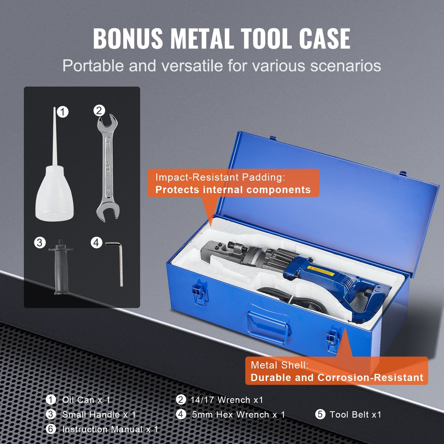 1000 W elektrischer hydraulischer Bewehrungsschneider für bis zu 5/8 Zoll (4–16 mm) #5 Bewehrungsstahl