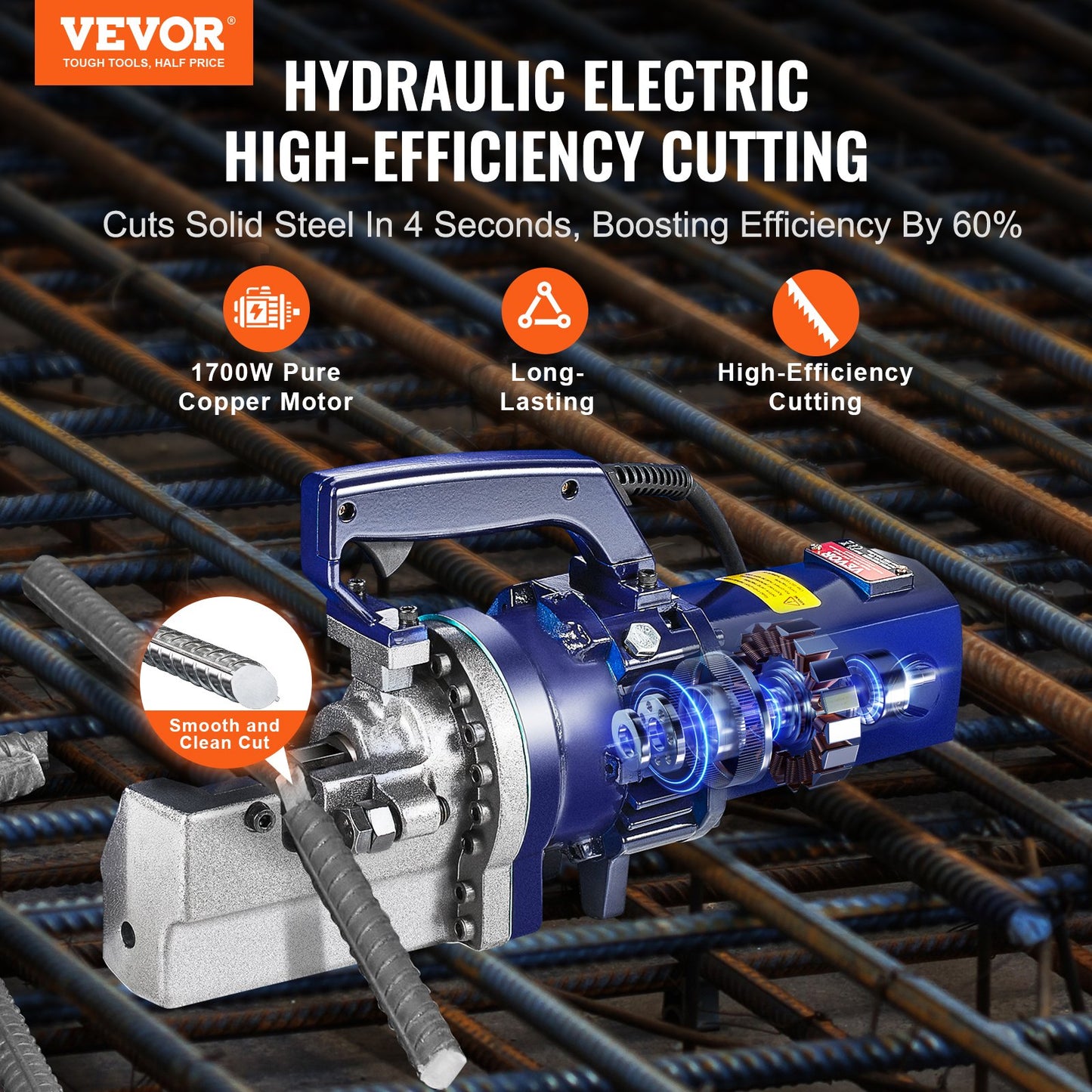 1700W elektrisk hydraulisk armeringsjärnsskärare upp till 1 tum #8 (5-25 mm) armeringsjärn