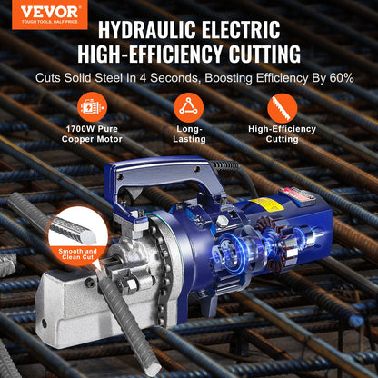 1700W elektrisk hydraulisk armeringsjärnsskärare upp till 1 tum #8 (5-25 mm) armeringsjärn
