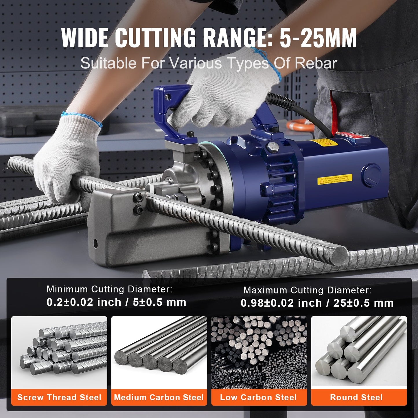 1700W elektrisk hydraulisk armeringsjärnsskärare upp till 1 tum #8 (5-25 mm) armeringsjärn