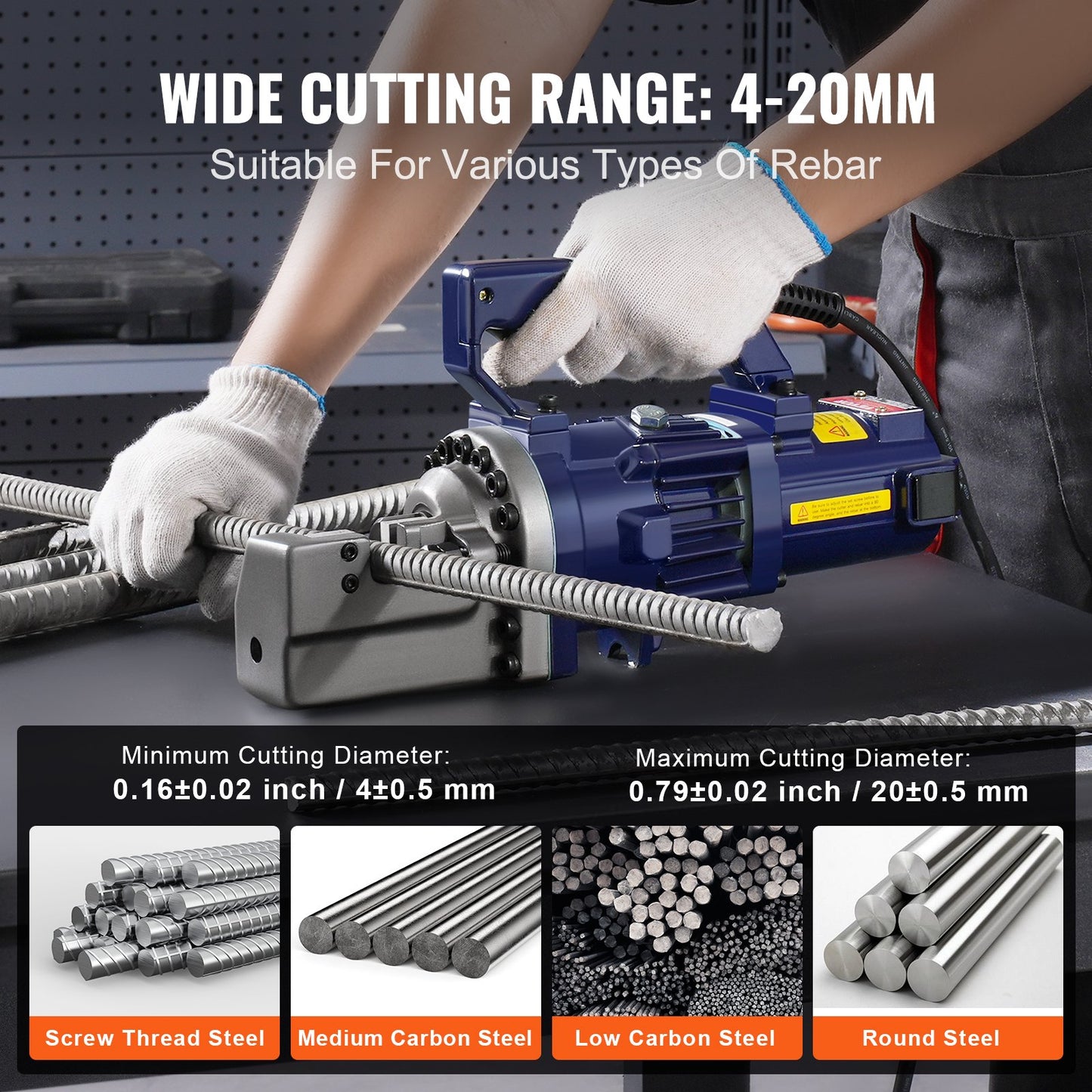 1000 W elektrischer hydraulischer Bewehrungsschneider für bis zu 3/4 Zoll #6 (4–20 mm) Bewehrungsstahl