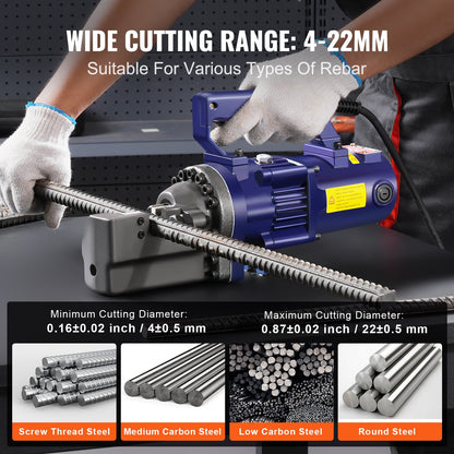 1350W elektrisk hydraulisk armeringsjärnsskärare upp till 7/8 tum #7 (4-22 mm) armeringsjärn