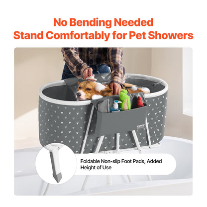 Foldable Dog Bathtub Raised Gray Shower Station for Small and Medium Pets