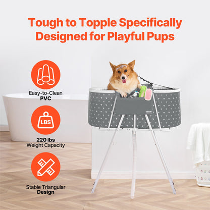Foldable Dog Bathtub Raised Gray Shower Station for Small and Medium Pets