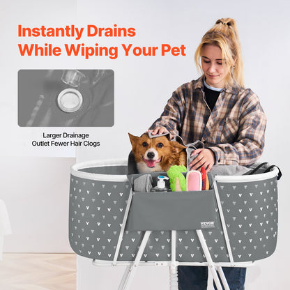 Foldable Dog Bathtub Raised Gray Shower Station for Small and Medium Pets