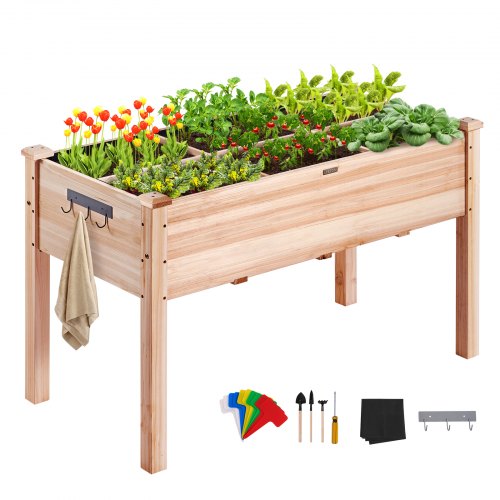 Raised Garden Bed, 3.9 x 1.9 x 2.5 ft Wooden Planter Box, Elevated Outdoor Planting Boxes with Legs, for Growing Flowers/Vegetables/Herbs in Backyard/Garden/Patio/Balcony, Burlywood