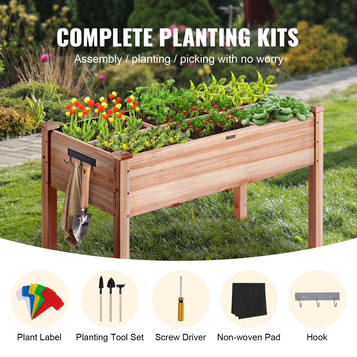 Raised Garden Bed, 3.9 x 1.9 x 2.5 ft Wooden Planter Box, Elevated Outdoor Planting Boxes with Legs, for Growing Flowers/Vegetables/Herbs in Backyard/Garden/Patio/Balcony, Burlywood