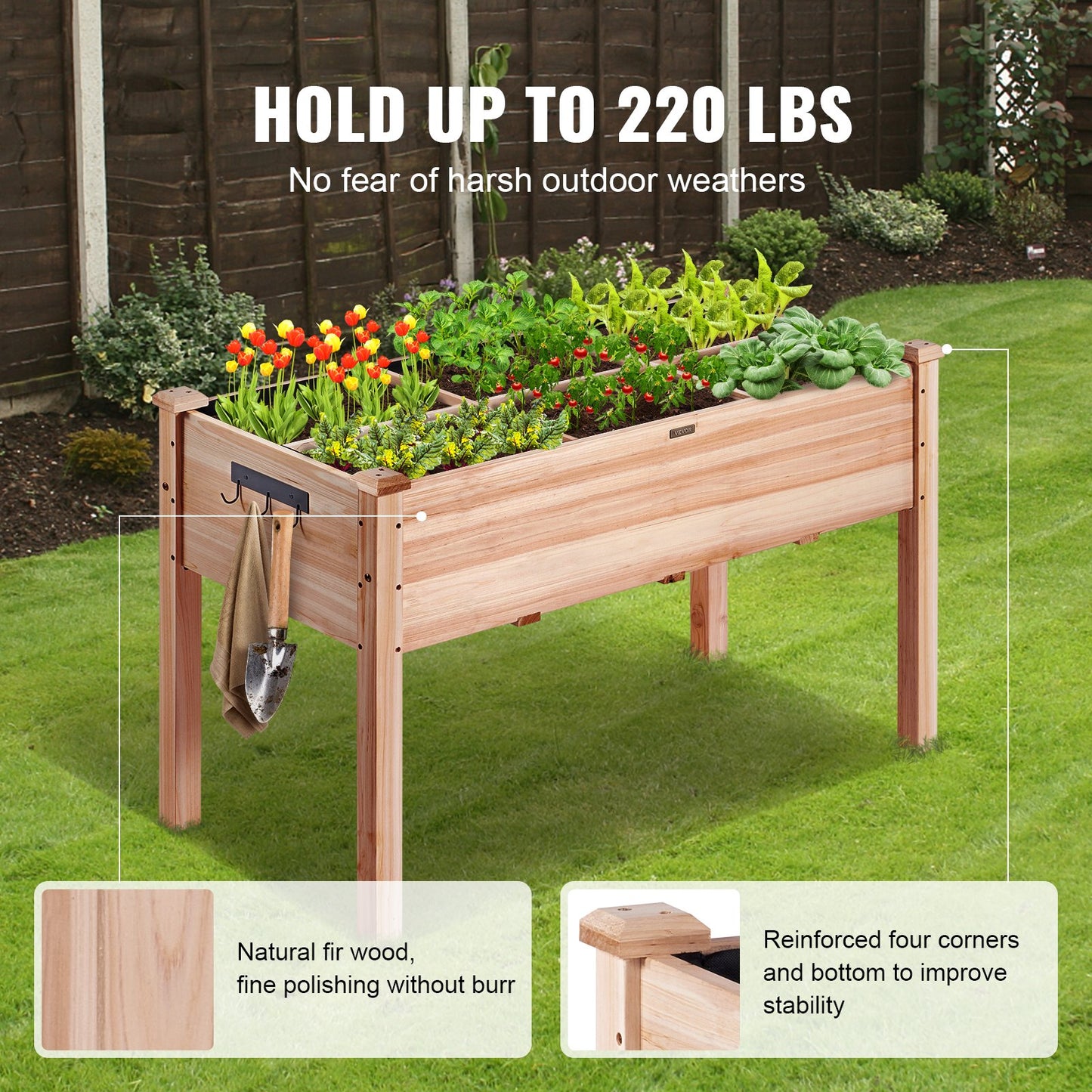 Raised Garden Bed, 3.9 x 1.9 x 2.5 ft Wooden Planter Box, Elevated Outdoor Planting Boxes with Legs, for Growing Flowers/Vegetables/Herbs in Backyard/Garden/Patio/Balcony, Burlywood