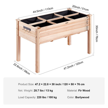 Raised Garden Bed, 3.9 x 1.9 x 2.5 ft Wooden Planter Box, Elevated Outdoor Planting Boxes with Legs, for Growing Flowers/Vegetables/Herbs in Backyard/Garden/Patio/Balcony, Burlywood
