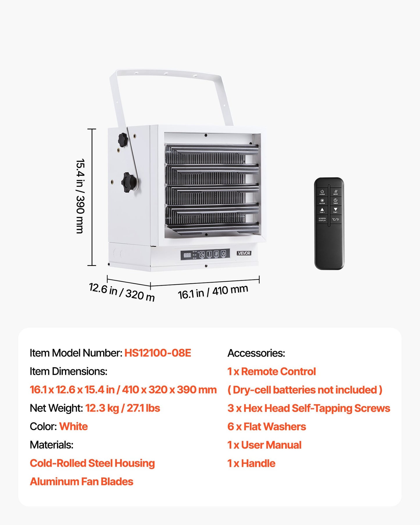 Electric Garage Heater, 10000-Watt with Remote Control & 10 Hour Timer & Overheat Protection Wall/Ceiling Mounted Shop Heater, Commercial Fan-forced for Indoor Workshop Warehouse,240V White