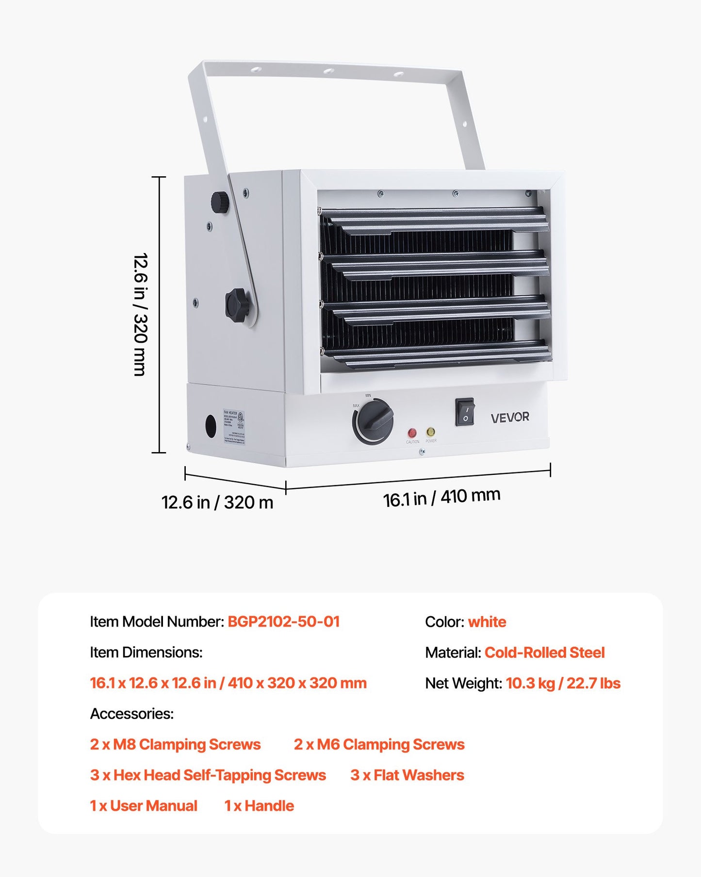 Electric Garage Heater, 5000-Watt Wall/Ceiling Mounted Shop Heater for 2 Cars, Overheat Protection & 3 Adjustable Angles, Heavy Duty Commercial for Indoor Workshop Warehouse,240V White