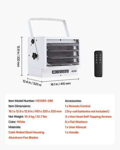 Electric Garage Heater, 8500-Watt with Remote Control & 10 Hour Timer & Overheat Protection Wall/Ceiling Mounted Shop Heater, Commercial Fan-forced for Indoor Workshop Warehouse,240V White