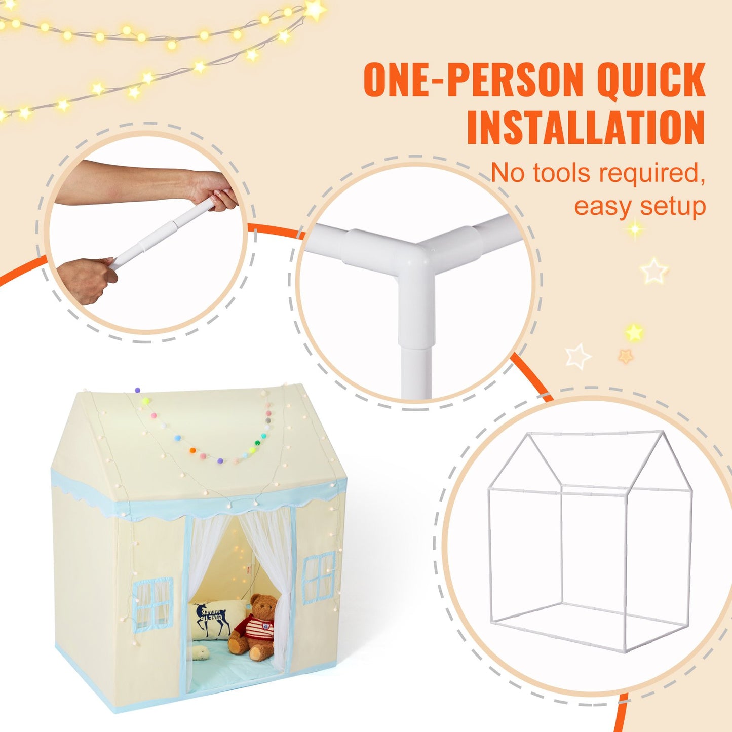 Kids Lektält Barntält för 1-5 år gamla småbarnstält med matta och lampa